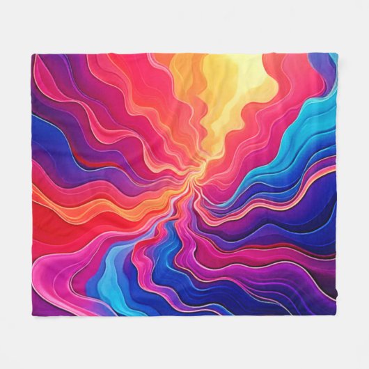 Vivid Waves: Abstract Neon Energy Flow Art Fleece Deken (Voorkant (Horizontaal))