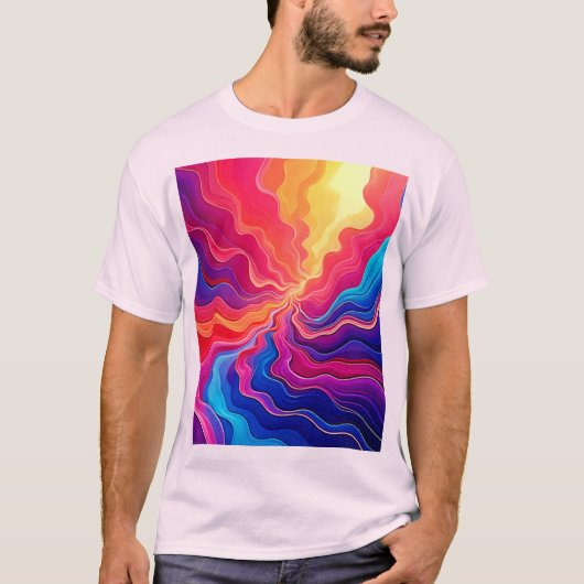 Vivid Waves: Abstract Neon Energy Flow Art T-shirt (Voorkant)