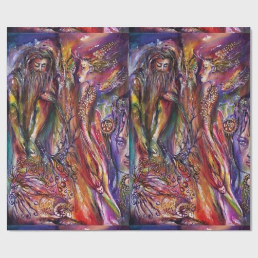 VIVIEN EN MERLIN Roze Paarse blauw Fantasy Cadeaupapier (Vlak)