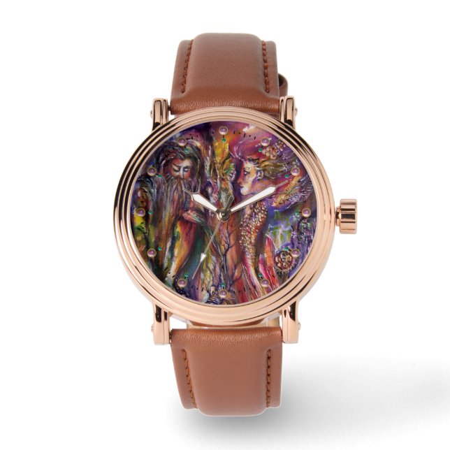 VIVIEN EN MERLIN Roze Paarse Fantasy Horloge (Voorkant)