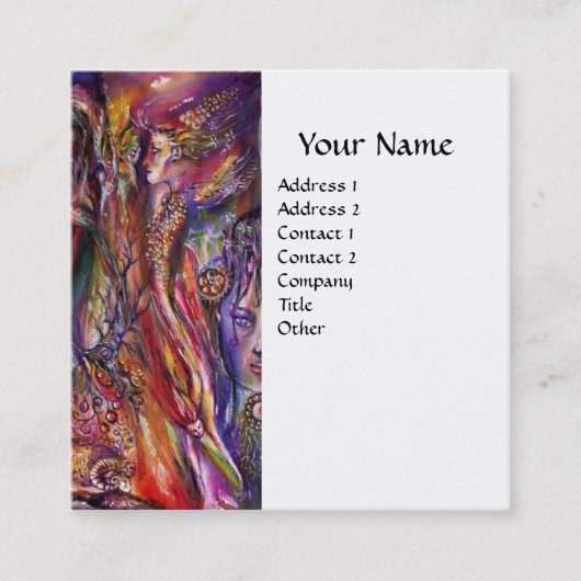 VIVIEN EN MERLIN Roze Paarse witte Fantasy Vierkante Visitekaartje (Voorkant)