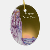 VIVIEN/LADY VAN DE LAKE Gele Roze steen Keramisch Ornament (Achterkant)