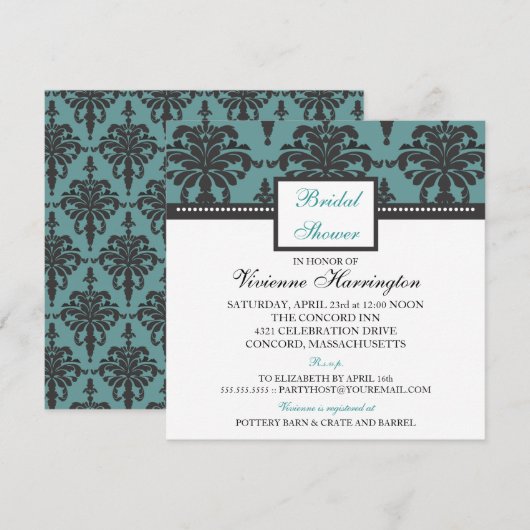 Vivienne Damask Bridal Shower Invitation Kaart (Voorkant / Achterkant)