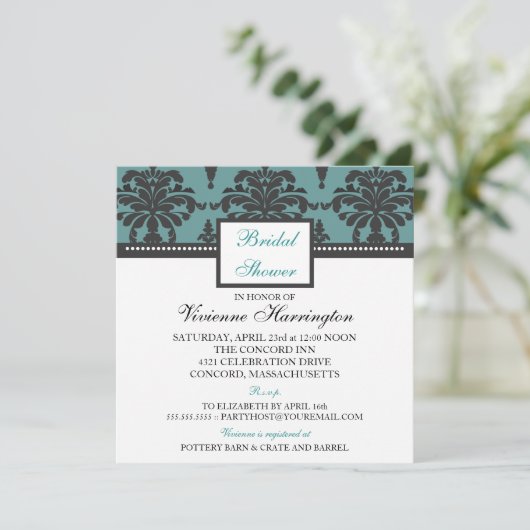 Vivienne Damask Bridal Shower Invitation Kaart (Staand voorkant)