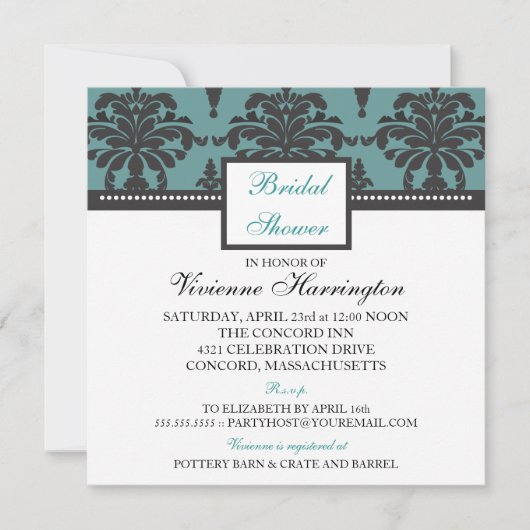 Vivienne Damask Bridal Shower Invitation Kaart (Voorkant)