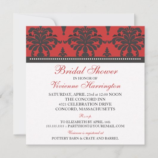 Vivienne Damask Bridal Shower Invitation Kaart (Voorkant)