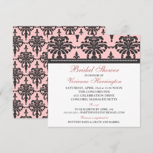Vivienne Damask Bridal Shower Invitation Kaart (Voorkant / Achterkant)