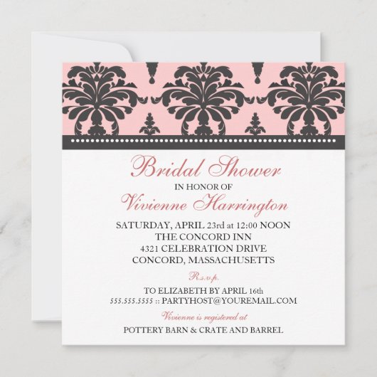 Vivienne Damask Bridal Shower Invitation Kaart (Voorkant)