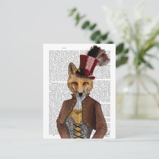 Vivienne Steampunk Fox Briefkaart (Staand voorkant)