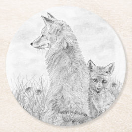 Vixen met kit ronde kartonnen onderzetter