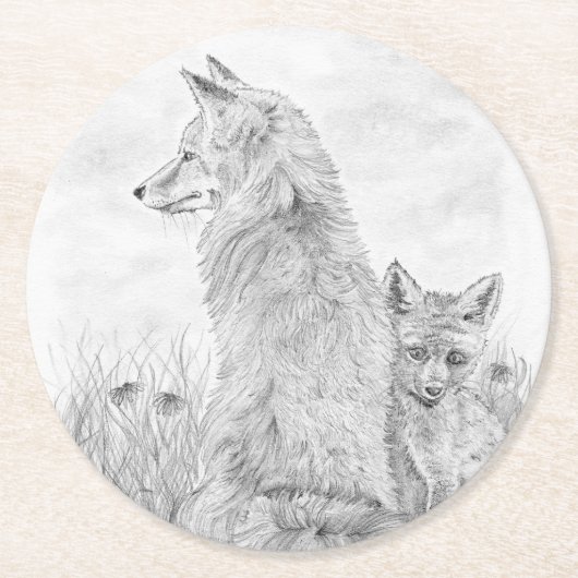 Vixen met kit ronde kartonnen onderzetter (Voorkant)