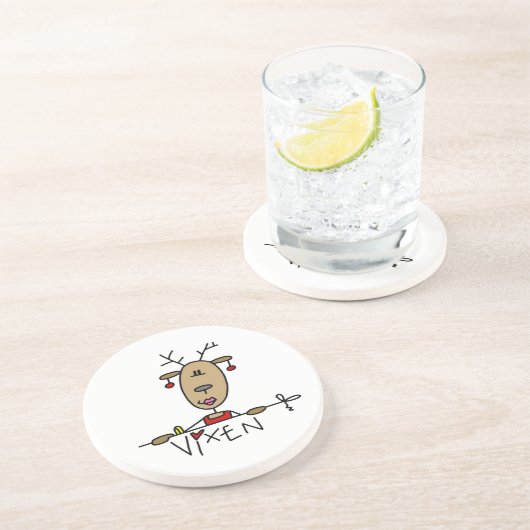 Vixen Reindeer Kerstoverhemden en cadeautjes Zandsteen Onderzetter (Zijkant)