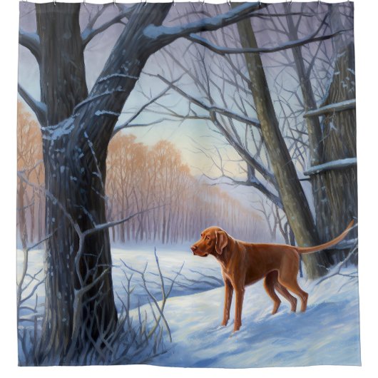 Vizla laat het sneeuwen Kerstmis Douchegordijn (Voorkant)