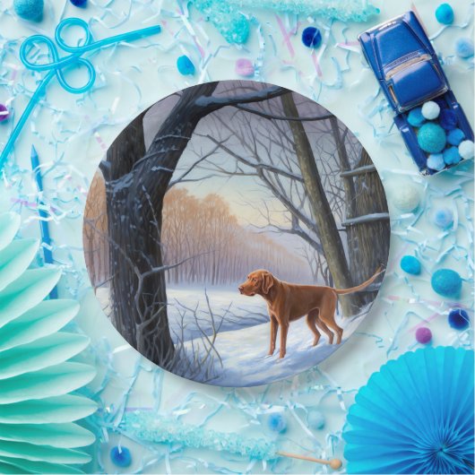 Vizla laat het sneeuwen Kerstmis Papieren Bordje (Feest)