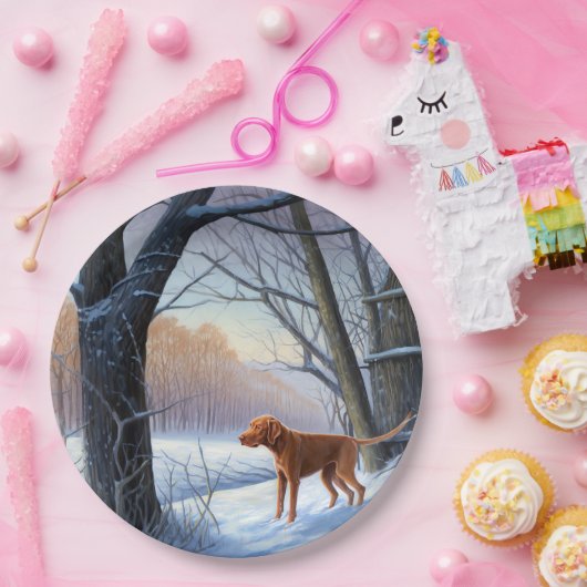 Vizla laat het sneeuwen Kerstmis Papieren Bordje (Feest)