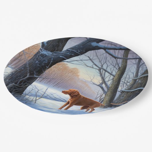Vizla laat het sneeuwen Kerstmis Papieren Bordje (Gekanteld)