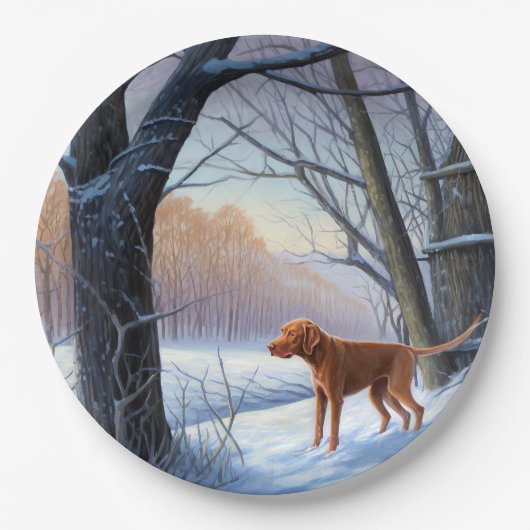 Vizla laat het sneeuwen Kerstmis Papieren Bordje (Voorkant)