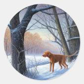 Vizla Laat het Sneeuwen Kerstmis Ronde Sticker (Voorkant)