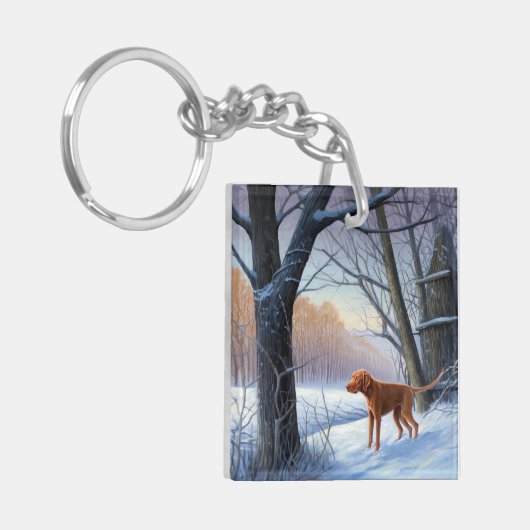 Vizla laat het sneeuwen Kerstmis Sleutelhanger (Voorkant Links)
