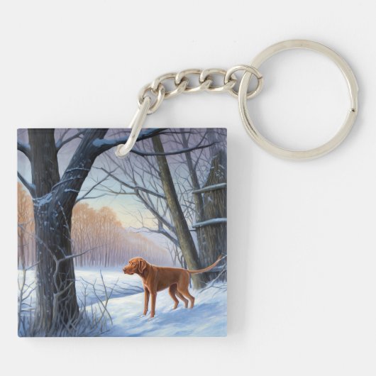 Vizla laat het sneeuwen Kerstmis Sleutelhanger (Achterkant)