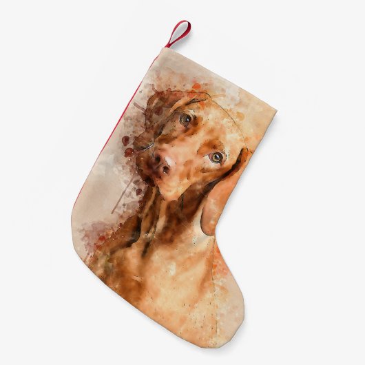 Vizsla Aquarel Kleine Kerstsok (Voorkant (Hangend))