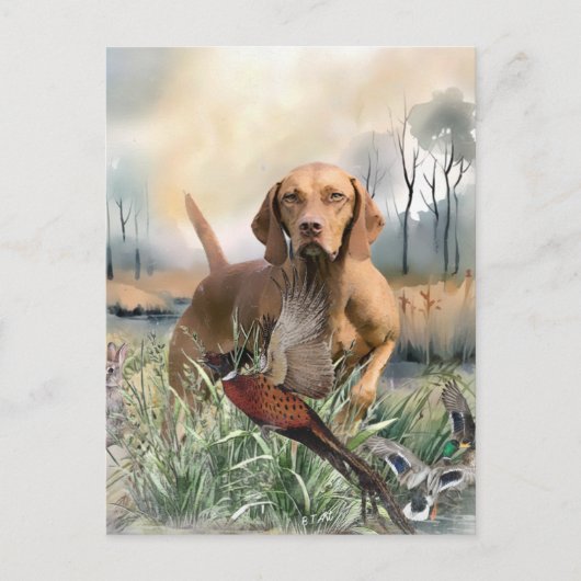 Vizsla, art feestdagenkaart (Voorkant)