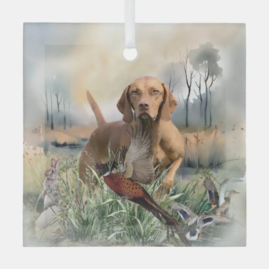 Vizsla, art glas ornament (Voorkant)
