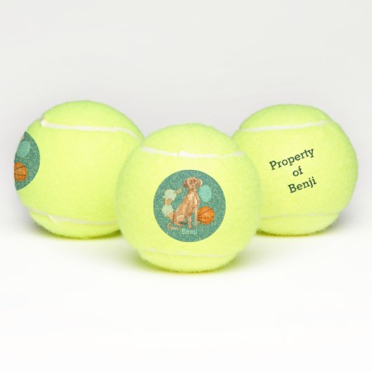 Vizsla Blauwgroen gepersonaliseerd Tennisballen (Multi)