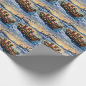 Vizsla Christmas Boat Holiday Cadeaupapier (Hoek)