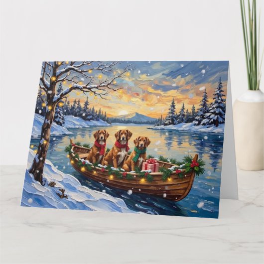 Vizsla Christmas Boat Holiday Kaart (Voorkant)