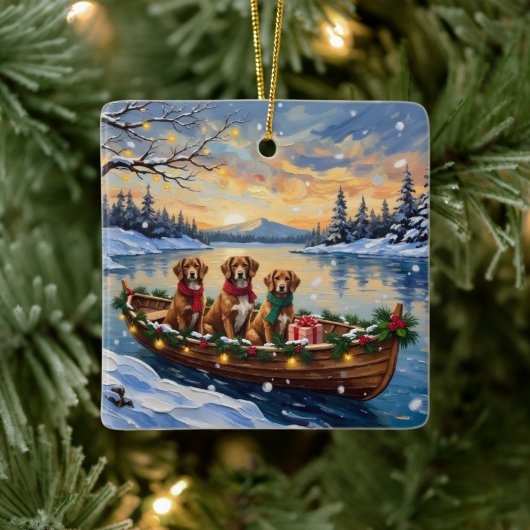 Vizsla Christmas Boat Holiday Keramisch Ornament (Boom)