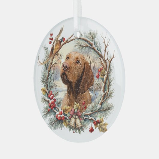 Vizsla Christmas  Glas Ornament (Voorkant links)