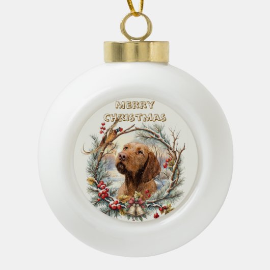 Vizsla Christmas  Keramische Bal Ornament (Voorkant)
