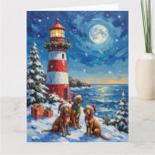 Vizsla Christmas Lighthouse Holiday Kaart (Voorkant)