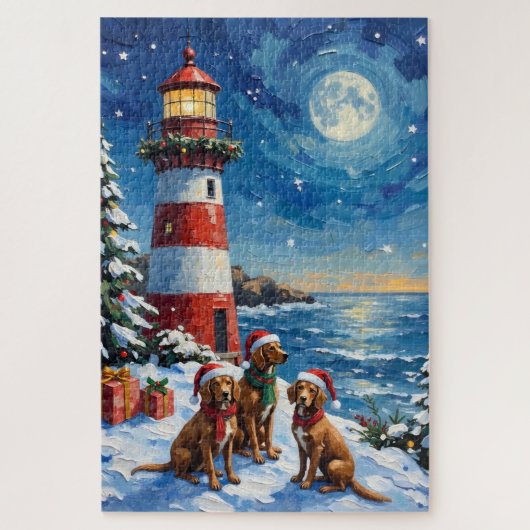 Vizsla Christmas Lighthouse Holiday Legpuzzel (Verticaal)