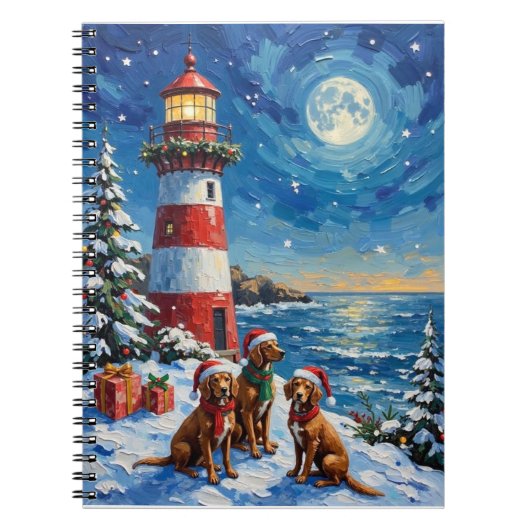 Vizsla Christmas Lighthouse Holiday Notitieboek (Voorkant)