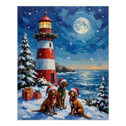 Vizsla Christmas Lighthouse Holiday Perfect Poster (Voorkant)