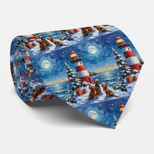 Vizsla Christmas Lighthouse Holiday Stropdas (Opgerold)