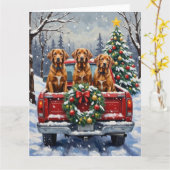 Vizsla Christmas Red Truck Holiday Kaart (Gele Bloem)