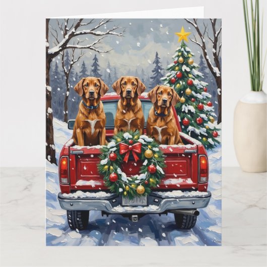 Vizsla Christmas Red Truck Holiday Kaart (Voorkant)