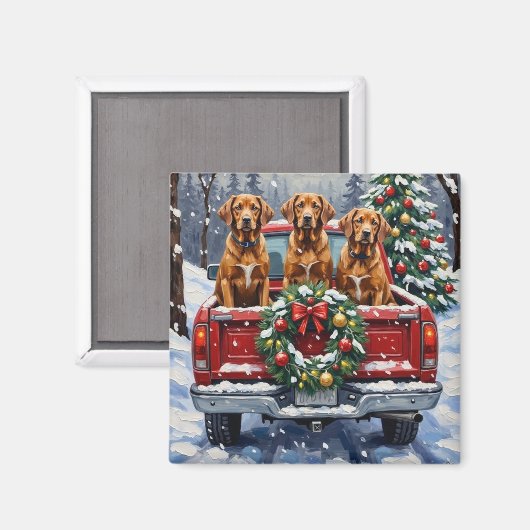 Vizsla Christmas Red Truck Holiday Magneet (Voorkant / Achterkant)