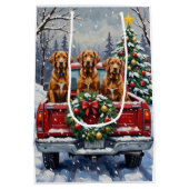 Vizsla Christmas Red Truck Holiday Medium Cadeauzakje (Achterkant)