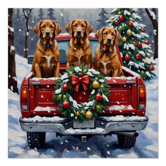Vizsla Christmas Red Truck Holiday Perfect Poster (Voorkant)