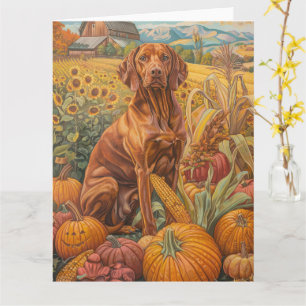Vizsla Dog Autumn Harvest Thanksgiving Kaart