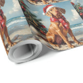 Vizsla Dog Christmas  Beach Cadeaupapier (Rol Hoek)