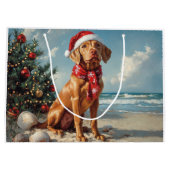 Vizsla Dog Christmas Beach Groot Cadeauzakje (Achterkant)