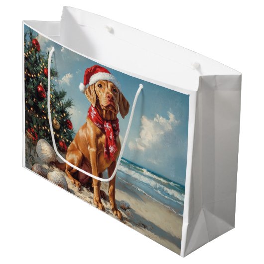 Vizsla Dog Christmas Beach Groot Cadeauzakje (Voorkant Gekanteld)