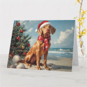 Vizsla Dog Christmas Beach Kaart (Gele Bloem)