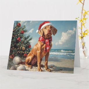 Vizsla Dog Christmas Beach Kaart