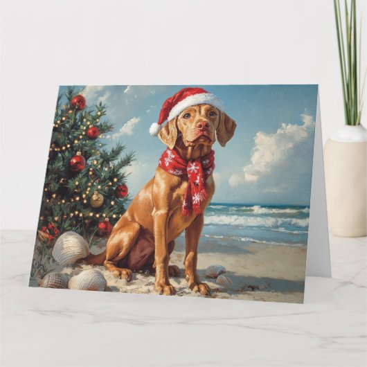 Vizsla Dog Christmas Beach Kaart (Voorkant)